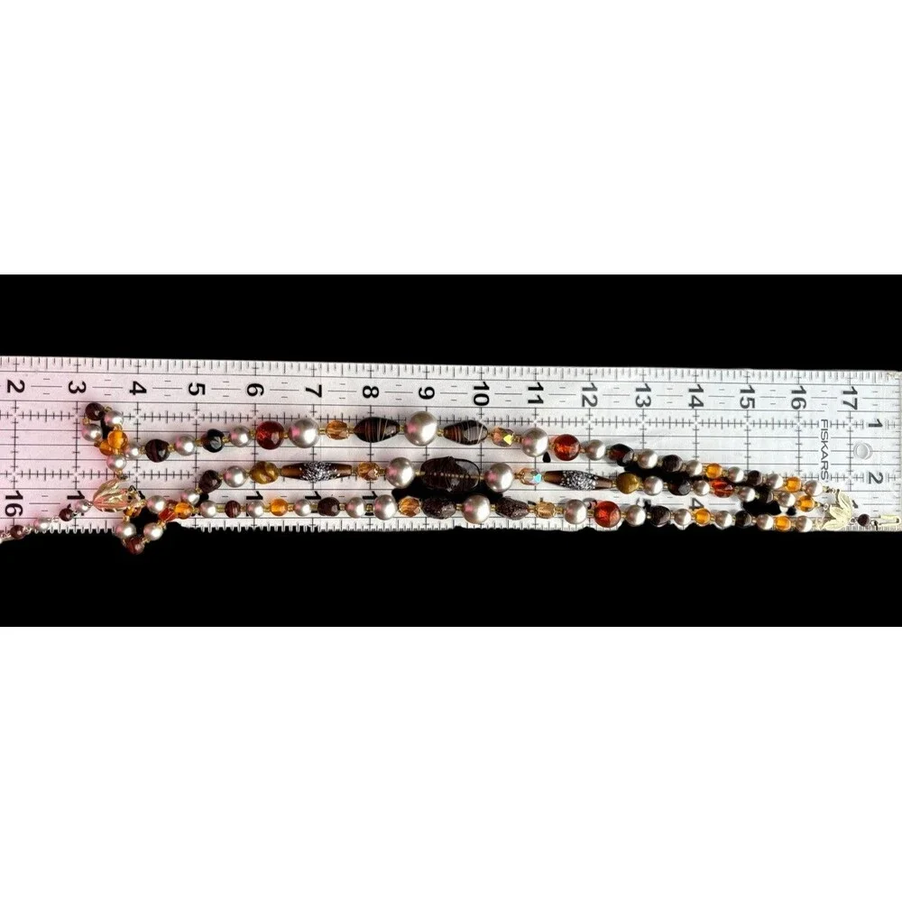 Vintage Signed Japan Three Strand Beaded Necklace Faux Pearl Lampwork Glass - Picture 7 of 7